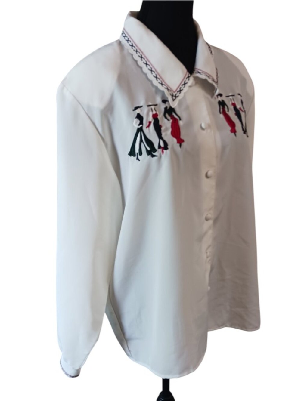 Vintage Jessica Embroidered Size 18 White Long Sleeve Button-Up Polyester Blouse - Picture 13 of 16